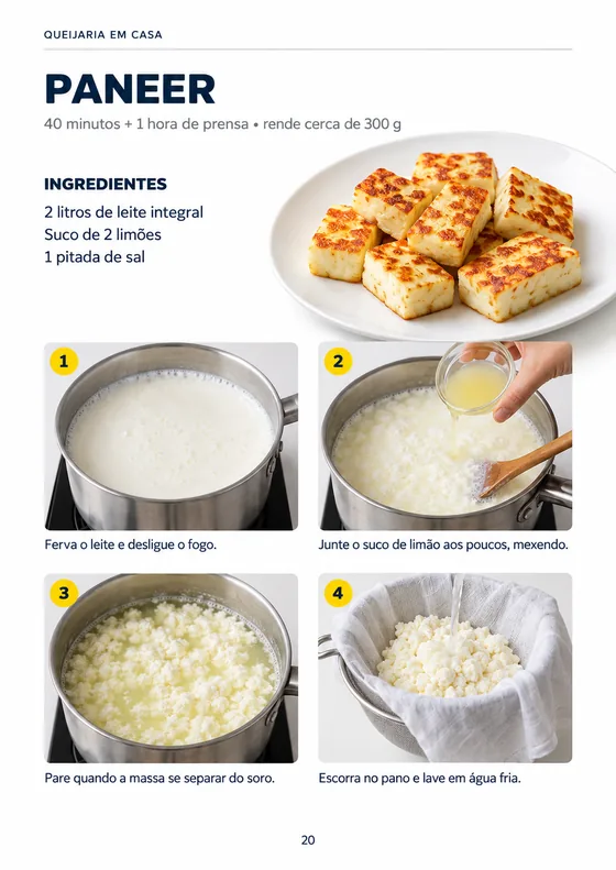 Página do material — Paneer: ingredientes e passos 1 a 4